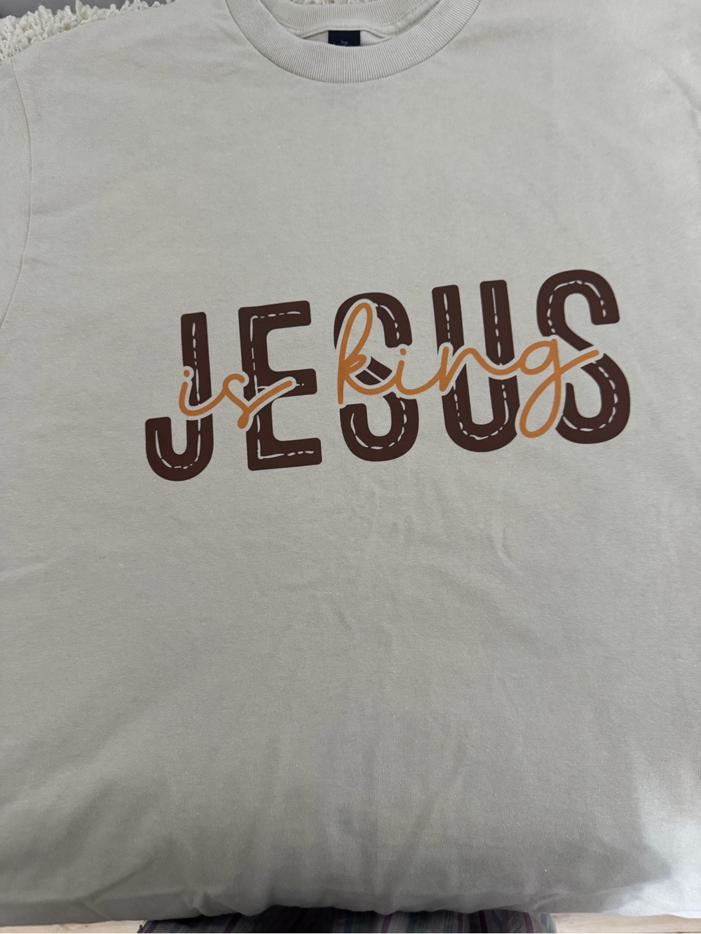 Hand Crafted 'JESUS is king' Graphic Tee in Cream and Brown